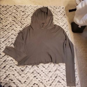 Green waffle knit cropped hoodie